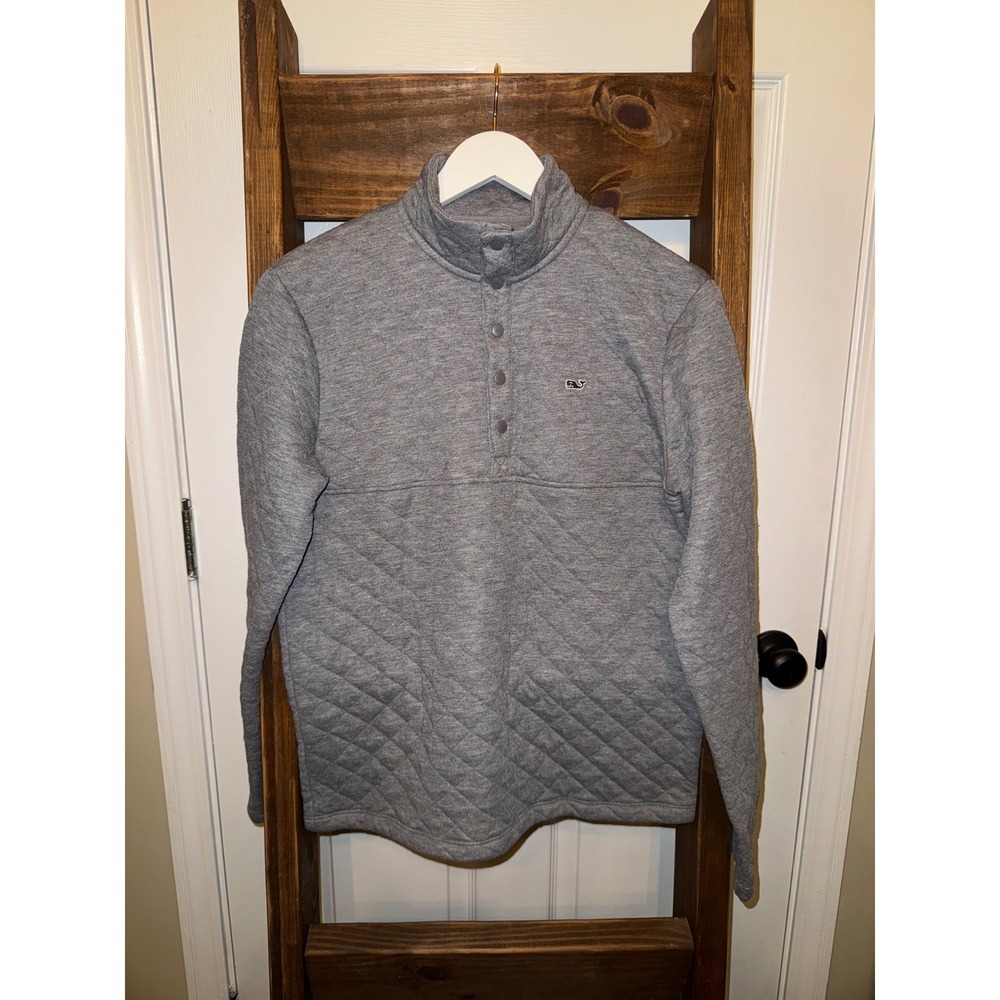 Vineyard Vines Quilted Snap Neck Pullover Sweatshirt‎ Gray Womens Small